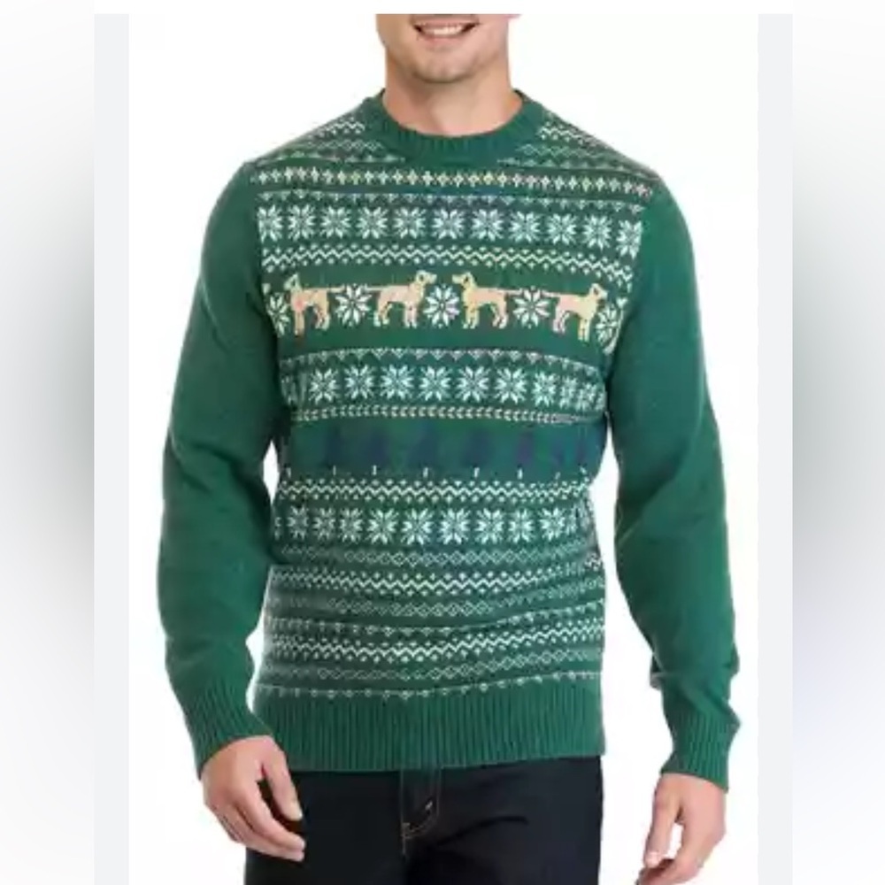 Crown & Ivy Mens Wool Fair Isle Dog Print Sweater Size‎ XL Preppy Winter